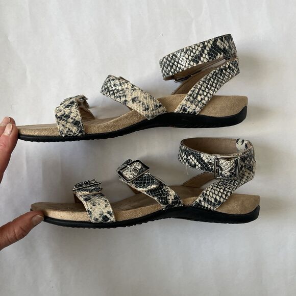 Vionic Sahara Wmns Sz 10 Black White Sandals Ankle Strap Snakeskin Leather Suede - Picture 7 of 16